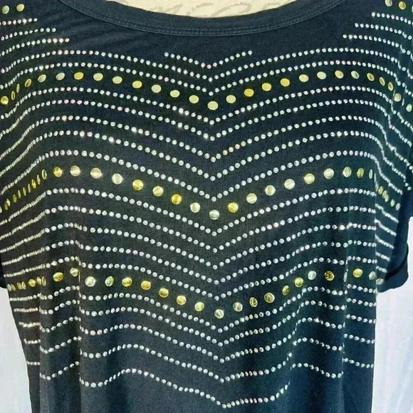 VOCAL PLUS SIZE Womens BLACK SHIRT BLOUSE TOP 3X Gold Silver BEADS Tunic - Picture 8 of 9